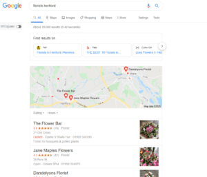 google search results snapshot - florists hertford