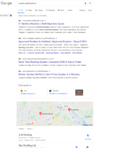 google search results snapshot - roofers hertfordshire